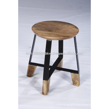 Industrial Vintage Wood Natural Finish Living Cross Cross Frame Stool